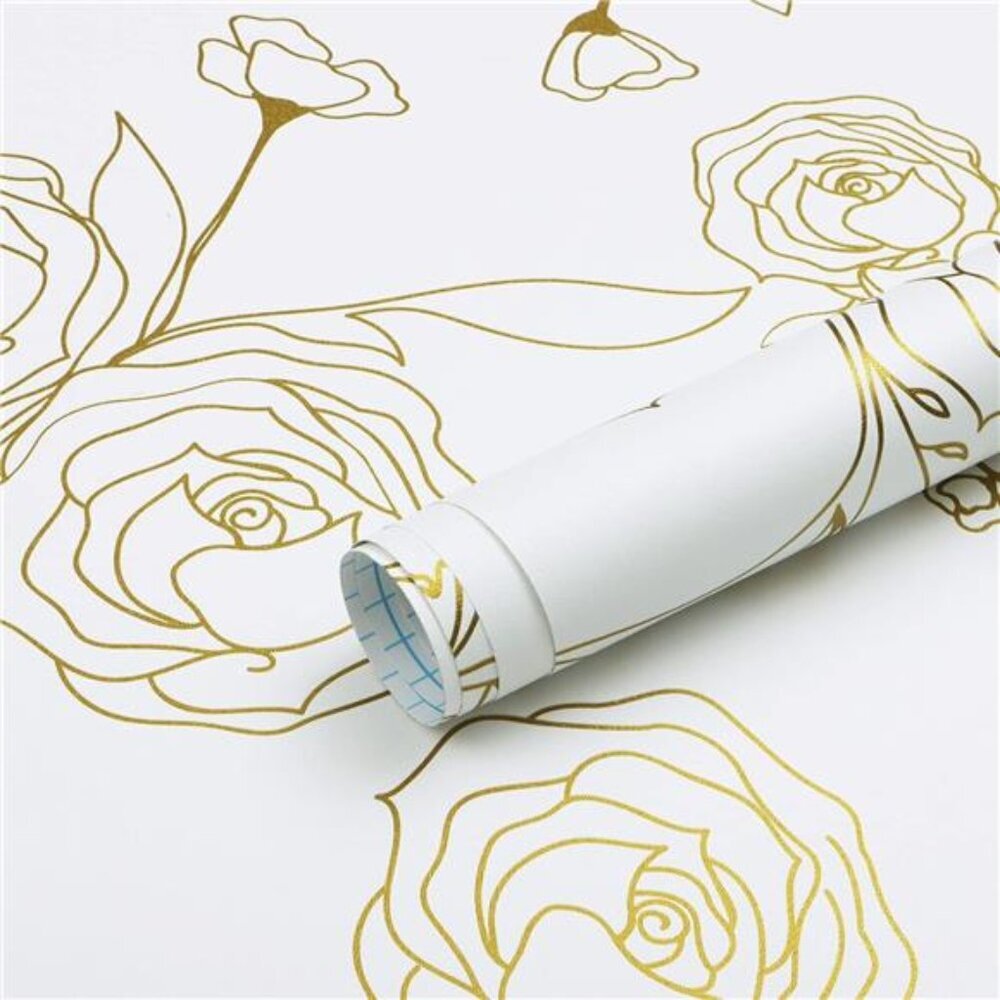 118"x17.3" Peel & Stick Wallpaper Gold and White Contact Paper Floral Wallpaper